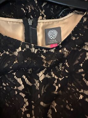 Vince Camuto Black Floral Lace Midi Dress with Nude Lining